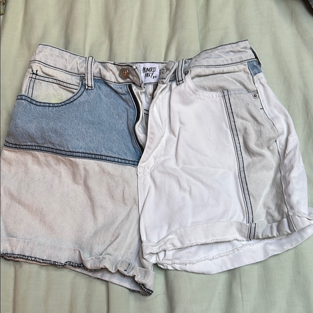 Princess Polly Blue and White Jean Shorts High-Waisted Cut-Off